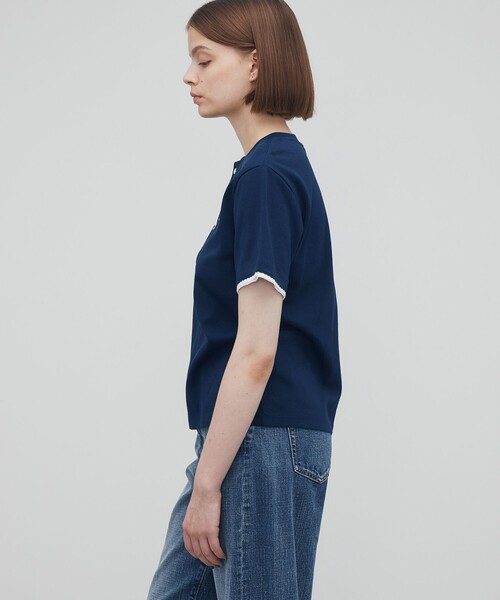 EDITION(エディション)の「コットンレイヤードヘンリーTシャツ(Tシャツ/カットソー・レディース・ダークブルー/ライトグレー・34/36)」の5枚目の写真