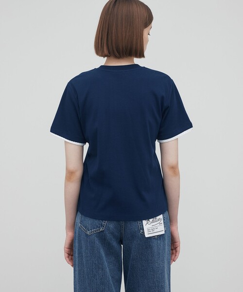 EDITION(エディション)の「コットンレイヤードヘンリーTシャツ(Tシャツ/カットソー・レディース・ダークブルー/ライトグレー・34/36)」の6枚目の写真