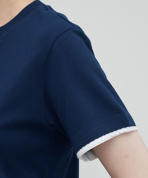 EDITION(エディション)の「コットンレイヤードヘンリーTシャツ(Tシャツ/カットソー・レディース・ダークブルー/ライトグレー・34/36)」の8枚目の写真