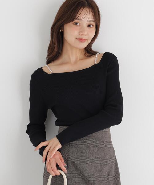 PROPORTION BODY DRESSING(プロポーションボディドレッシング)の「パールチェーン付きニットトップス / 1216270917(ニット/セーター・レディース・ホワイト系その他/ブラック/ベージュ・FREE)」の3枚目の写真