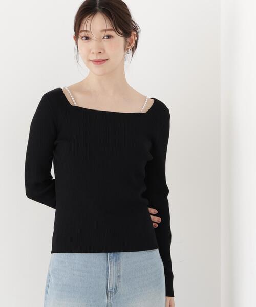 PROPORTION BODY DRESSING(プロポーションボディドレッシング)の「パールチェーン付きニットトップス / 1216270917(ニット/セーター・レディース・ホワイト系その他/ブラック/ベージュ・FREE)」の7枚目の写真
