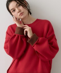 【2WAY/洗濯機OK/XS-L】配色リバーシブル コットンジャカード クルーネックニット