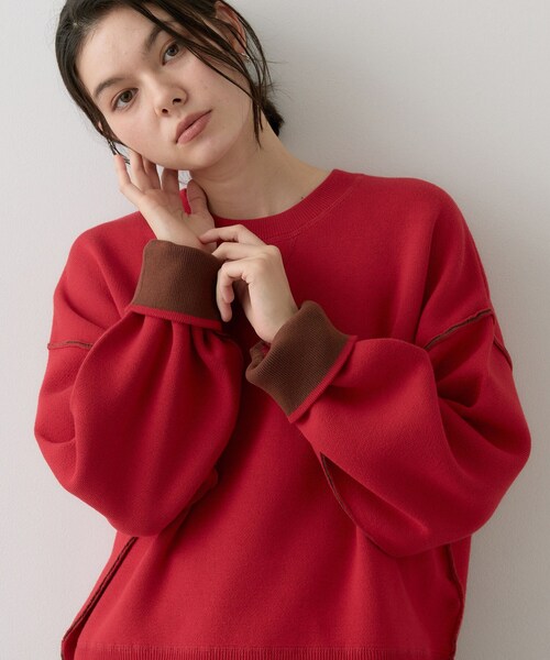 Dessin(デッサン)の「【2WAY/洗濯機OK/XS-L】配色リバーシブル コットンジャカード クルーネックニット(Tシャツ/カットソー・レディース・グリーン系その他5/ワイン系6/ライトグレー系4/ホワイト系7・03/02/01/00)」の4枚目の写真