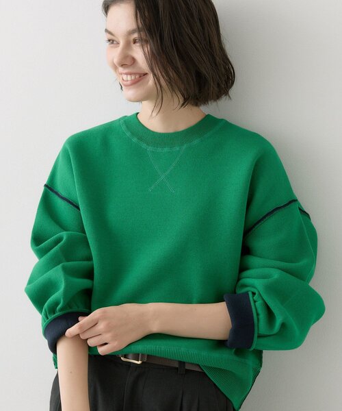 Dessin(デッサン)の「【2WAY/洗濯機OK/XS-L】配色リバーシブル コットンジャカード クルーネックニット(Tシャツ/カットソー・レディース・グリーン系その他5/ワイン系6/ライトグレー系4/ホワイト系7・03/02/01/00)」の3枚目の写真