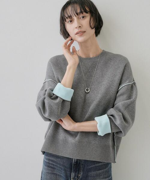 Dessin(デッサン)の「【2WAY/洗濯機OK/XS-L】配色リバーシブル コットンジャカード クルーネックニット(Tシャツ/カットソー・レディース・グリーン系その他5/ワイン系6/ライトグレー系4/ホワイト系7・03/02/01/00)」の17枚目の写真