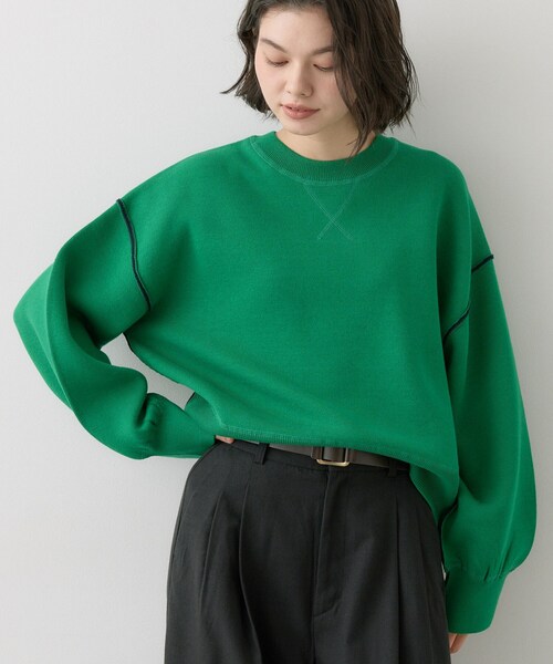 Dessin(デッサン)の「【2WAY/洗濯機OK/XS-L】配色リバーシブル コットンジャカード クルーネックニット(Tシャツ/カットソー・レディース・グリーン系その他5/ワイン系6/ライトグレー系4/ホワイト系7・03/02/01/00)」の21枚目の写真