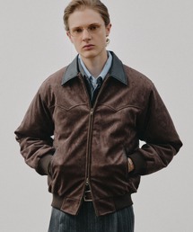 Adoon plain（アドーンプレーン）の「Leather Collar Faux Suede Blouzon / 襟レザーフェイクスエードブルゾン（ブルゾン）」