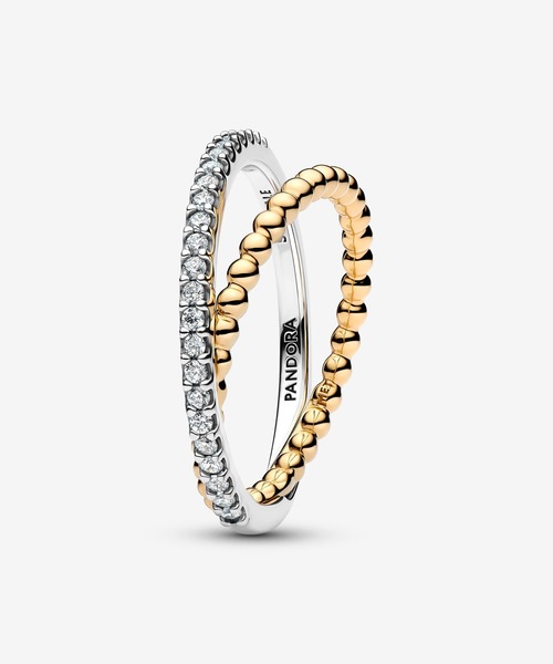 PANDORA(パンドラ)の「クロスオーバー ビーズ & パヴェ ダブル バンド リング(リング・レディース・シルバー×ゴールド・60/58/56/52/48)」の1枚目の写真