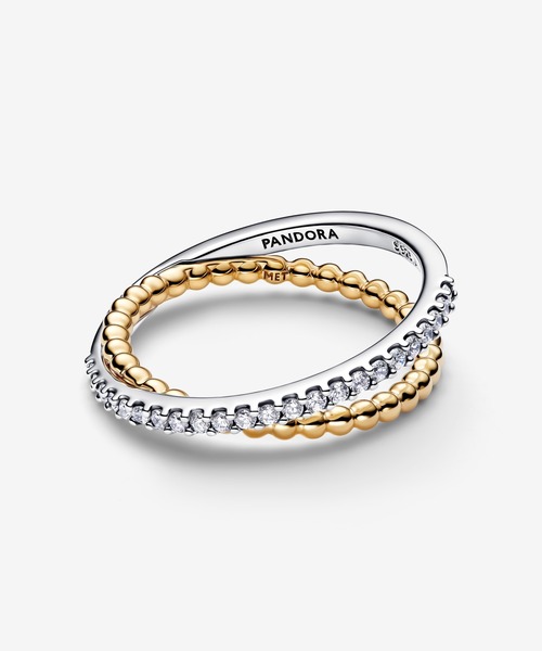 PANDORA(パンドラ)の「クロスオーバー ビーズ & パヴェ ダブル バンド リング(リング・レディース・シルバー×ゴールド・60/58/56/52/48)」の2枚目の写真