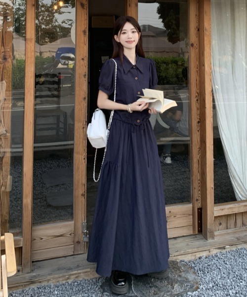FAVORITO(ファヴォリート)の「シャツトップススカートセットアップ(セットアップ・レディース・ダークブルー・S/L/M)」の9枚目の写真