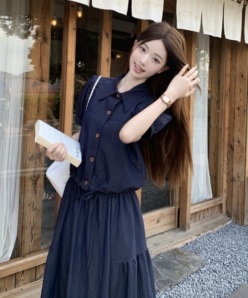 FAVORITO(ファヴォリート)の「シャツトップススカートセットアップ(セットアップ・レディース・ダークブルー・S/L/M)」の3枚目の写真