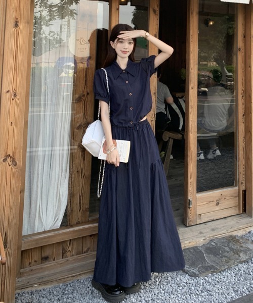 FAVORITO(ファヴォリート)の「シャツトップススカートセットアップ(セットアップ・レディース・ダークブルー・S/L/M)」の4枚目の写真