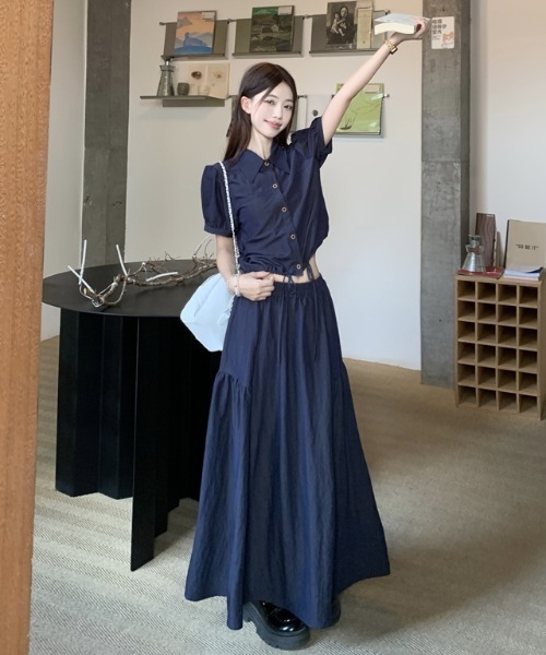FAVORITO(ファヴォリート)の「シャツトップススカートセットアップ(セットアップ・レディース・ダークブルー・S/L/M)」の13枚目の写真