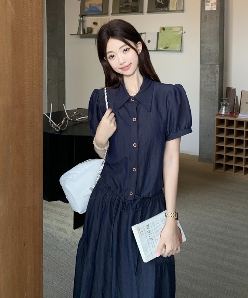 FAVORITO(ファヴォリート)の「シャツトップススカートセットアップ(セットアップ・レディース・ダークブルー・S/L/M)」の6枚目の写真