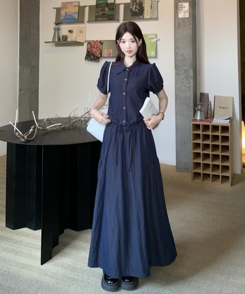 FAVORITO(ファヴォリート)の「シャツトップススカートセットアップ(セットアップ・レディース・ダークブルー・S/L/M)」の11枚目の写真