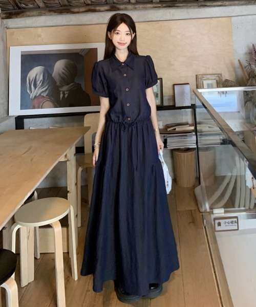 FAVORITO(ファヴォリート)の「シャツトップススカートセットアップ(セットアップ・レディース・ダークブルー・S/L/M)」の12枚目の写真