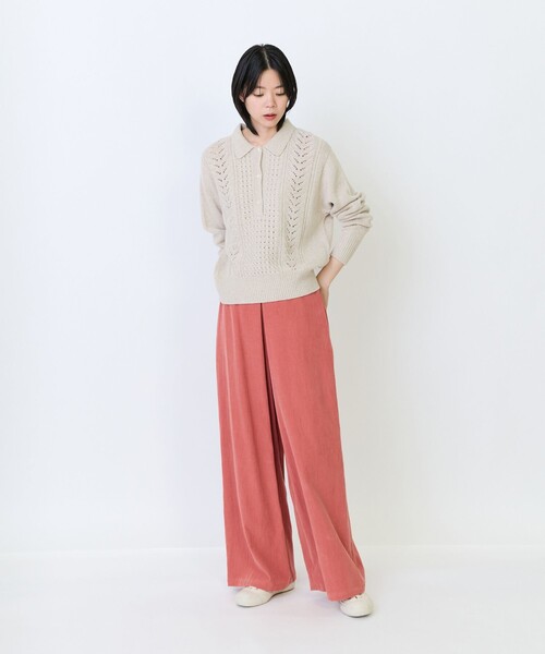 LOISIR(ロワズィール)の「コットン細コールBOXタックワイドパンツ(その他パンツ・レディース・オレンジ/カーキ/ベージュ/チャコールグレー・38/40)」の6枚目の写真