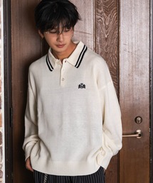 WEGO/【26年秋冬新作】ラインニットポロプルオーバー