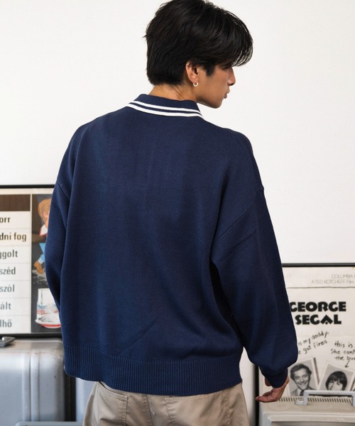 WEGO(ウィゴー)の「WEGO/【26年秋冬新作】ラインニットポロプルオーバー(ポロシャツ・メンズ・ネイビー/ホワイト/ブラック・MEDIUM/LARGE)」の16枚目の写真