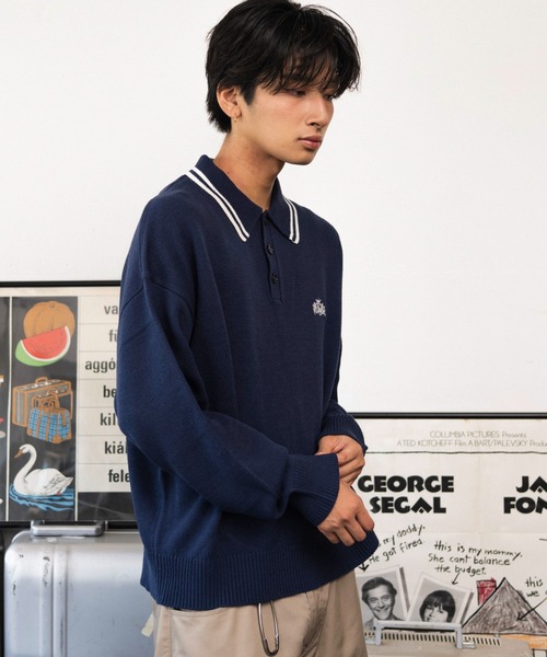 WEGO(ウィゴー)の「WEGO/【26年秋冬新作】ラインニットポロプルオーバー(ポロシャツ・メンズ・ネイビー/ホワイト/ブラック・MEDIUM/LARGE)」の17枚目の写真