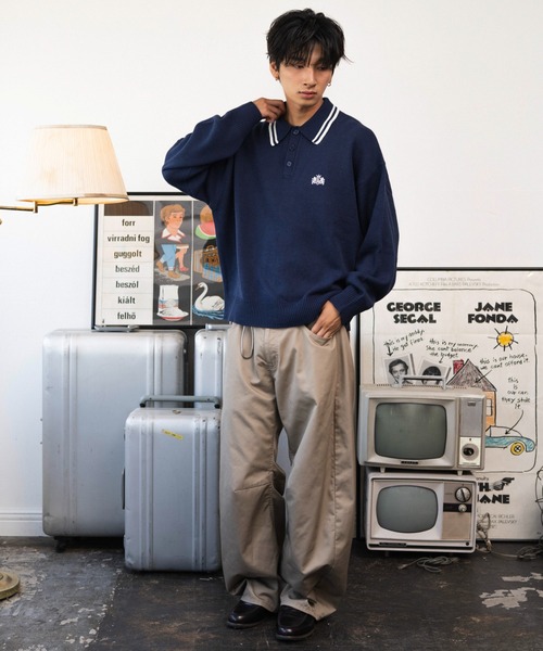 WEGO(ウィゴー)の「WEGO/【26年秋冬新作】ラインニットポロプルオーバー(ポロシャツ・メンズ・ネイビー/ホワイト/ブラック・MEDIUM/LARGE)」の18枚目の写真