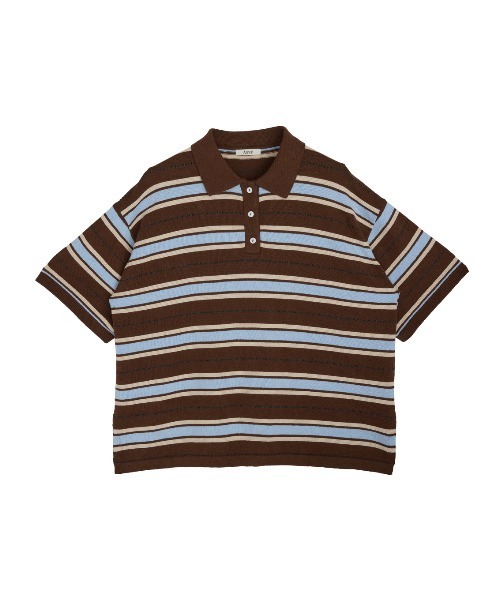 Ameri(アメリ)の「COLOR BORDER POLO KNIT(ニット/セーター・レディース・ブラウン・FREE)」の1枚目の写真