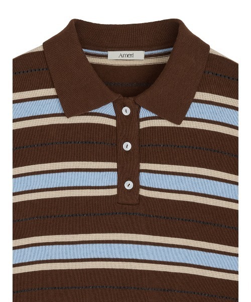 Ameri(アメリ)の「COLOR BORDER POLO KNIT(ニット/セーター・レディース・ブラウン・FREE)」の2枚目の写真