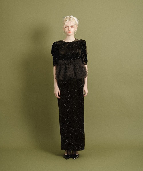 et.UNiVER(エトユニベール)の「Velour Peplum Separate-Look Dress(ドレス・レディース・ブラウン/ブラック/ベージュ・MEDIUM/SMALL/LARGE)」の19枚目の写真