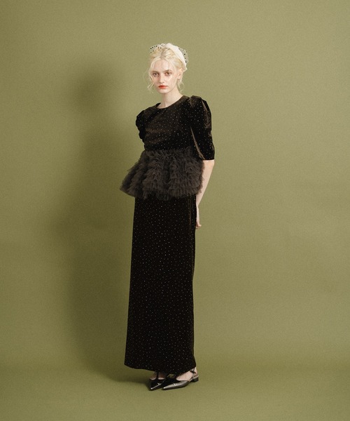 et.UNiVER(エトユニベール)の「Velour Peplum Separate-Look Dress(ドレス・レディース・ブラウン/ブラック/ベージュ・MEDIUM/SMALL/LARGE)」の22枚目の写真