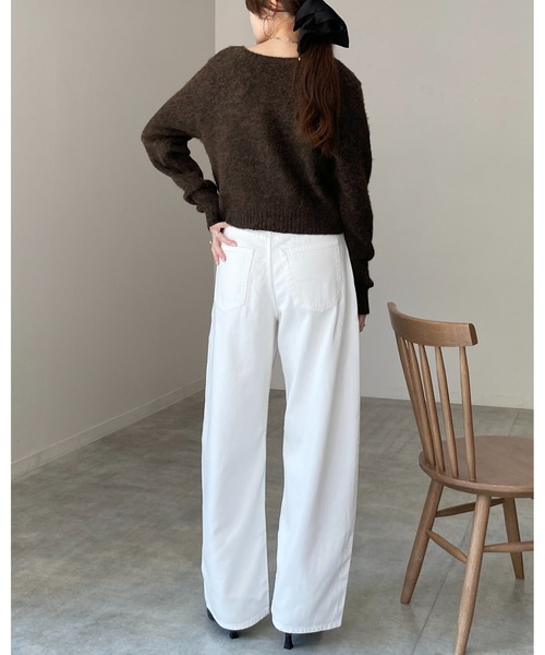 She's Closet(シーズクローゼット)の「ウール混 クルーネック ショート丈 長袖 モヘアタッチ シャギーニットカーディガン(カーディガン/ボレロ・レディース・オフホワイト/ブラック/ブラウン/グレー・FREE)」の12枚目の写真