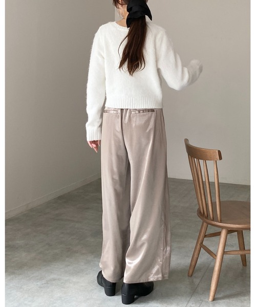 She's Closet(シーズクローゼット)の「ウール混 クルーネック ショート丈 長袖 モヘアタッチ シャギーニットカーディガン(カーディガン/ボレロ・レディース・オフホワイト/ブラック/ブラウン/グレー・FREE)」の18枚目の写真