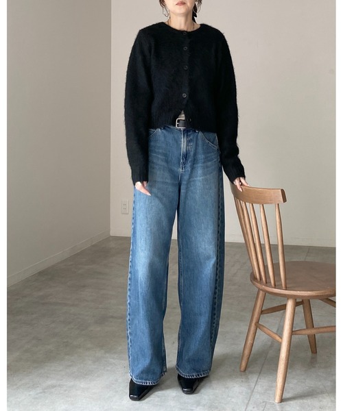 She's Closet(シーズクローゼット)の「ウール混 クルーネック ショート丈 長袖 モヘアタッチ シャギーニットカーディガン(カーディガン/ボレロ・レディース・オフホワイト/ブラック/ブラウン/グレー・FREE)」の19枚目の写真