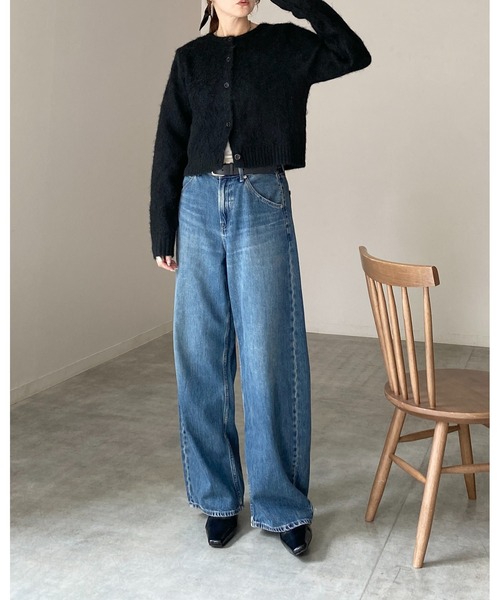 She's Closet(シーズクローゼット)の「ウール混 クルーネック ショート丈 長袖 モヘアタッチ シャギーニットカーディガン(カーディガン/ボレロ・レディース・オフホワイト/ブラック/ブラウン/グレー・FREE)」の21枚目の写真
