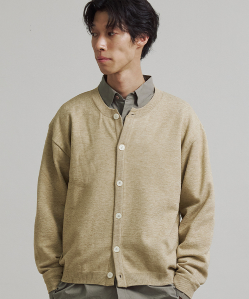 ベーシック ESSENTIALS クロップド ラウンド カーディガン BEIGE