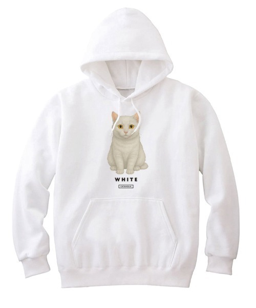 Moftique(モフティック)の「Moftique(モフティック) プルパーカー スウェット 裏毛 白猫 キャット ペット アニマル プリント トップス メンズ ユニセックス(パーカー・メンズ・ヘザーグレー/ブラック/ホワイト・XL/L/M)」の2枚目の写真