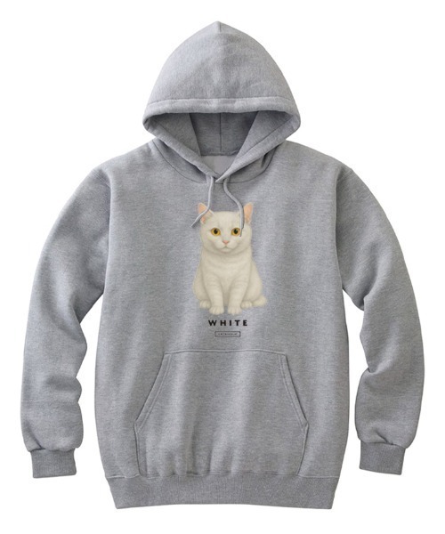 Moftique(モフティック)の「Moftique(モフティック) プルパーカー スウェット 裏毛 白猫 キャット ペット アニマル プリント トップス メンズ ユニセックス(パーカー・メンズ・ヘザーグレー/ブラック/ホワイト・XL/L/M)」の3枚目の写真