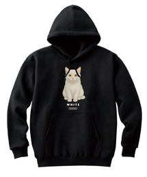 Moftique(モフティック) プルパーカー スウェット 裏毛 白猫 キャット ペット アニマル プリント トップス メンズ ユニセックス