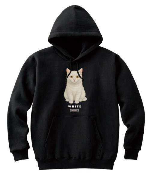 Moftique(モフティック)の「Moftique(モフティック) プルパーカー スウェット 裏毛 白猫 キャット ペット アニマル プリント トップス メンズ ユニセックス(パーカー・メンズ・ヘザーグレー/ブラック/ホワイト・XL/L/M)」の1枚目の写真