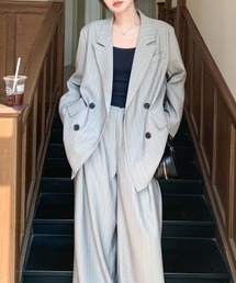 ストライプテーラードジャケットワイドパンツセットアップ
