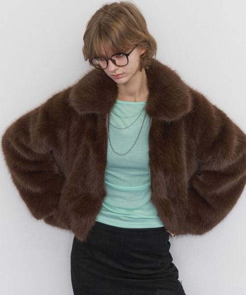 Rohwel(ローウェル)の「Volume Fur Zip Jacket / ボリュームファージップジャケット(その他アウター・レディース・ブラウン・FREE)」の4枚目の写真