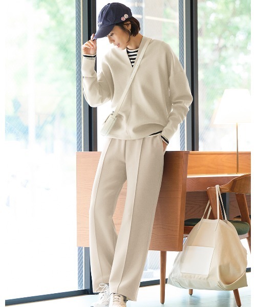 DoCLASSE( ドゥクラッセ)の「ライトダンボールニット・ストレートパンツ(その他パンツ・レディース・グレー/チャコール/ライトグレー/ネイビー/バーガンディー・M/L/XL/XXL/S)」の2枚目の写真