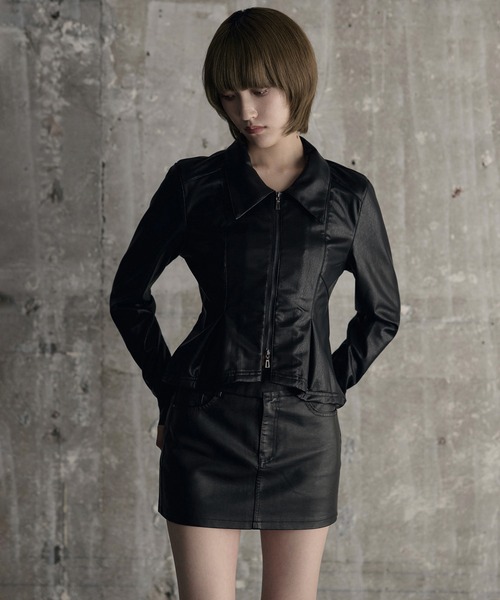 SOI.KUROI(ソイクロイ)の「peplum leather touch jacket / ペプラムレザータッチジャケット(ライダースジャケット・レディース・ブラック・FREE)」の1枚目の写真