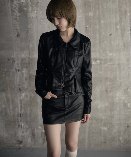 SOI.KUROI(ソイクロイ)の「peplum leather touch jacket / ペプラムレザータッチジャケット(ライダースジャケット・レディース・ブラック・FREE)」の14枚目の写真