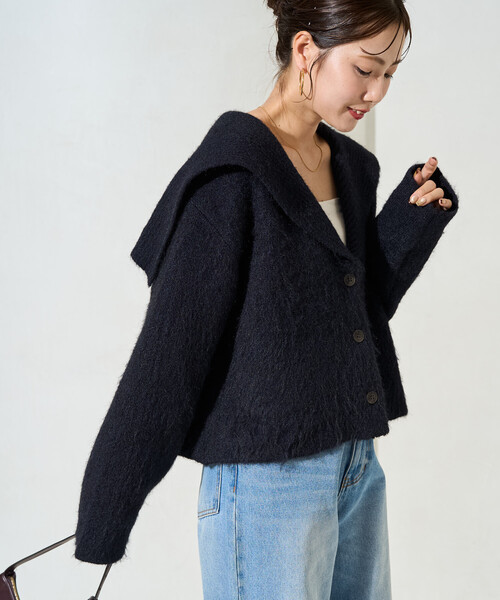 FREAK'S STORE(フリークスストア)の「限定展開 セーラーカラー シャギー ニット ボタン カーディガン(カーディガン/ボレロ・レディース・ネイビー/グレー/ブラウン・フリ-)」の3枚目の写真