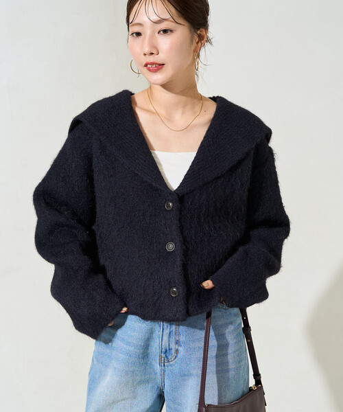 FREAK'S STORE(フリークスストア)の「限定展開 セーラーカラー シャギー ニット ボタン カーディガン(カーディガン/ボレロ・レディース・ネイビー/グレー/ブラウン・フリ-)」の9枚目の写真