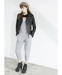 X-girl | SHEEP LEATHER RACING JACKET /レザージャケット/本革/羊革/ライダース/チェック/裏地(ライダースジャケット)