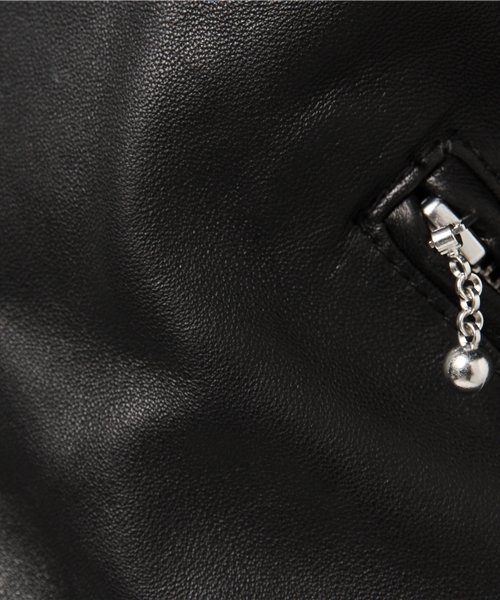 X-girl（エックスガール）の「SHEEP LEATHER RACING JACKET /レザージャケット/本革/羊革/ライダース/チェック/裏地（ライダースジャケット・レディース・ブラック・1/2）」の10枚目の写真