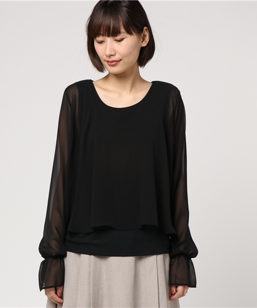 Colour By  Numbers（カラーバイナンバーズ）の「【Colour By Numbers】WOMENS フレアスリーブレイヤードブラウス（シャツ/ブラウス・レディース・ピンク/ブラック・FREE）」の3枚目の写真