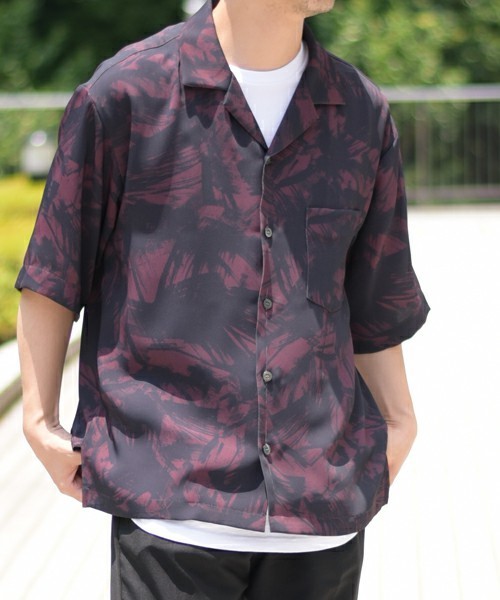 STUDIOUS(ステュディオス)の「【STUDIOUS】シャドーリーフオーバーサイズオープンカラーシャツ(シャツ/ブラウス・メンズ・ネイビー/ワイン・2/1)」の1枚目の写真