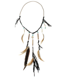 goa（ゴア）の「三つ編レザー ターコイズ付 フェザーネックレス